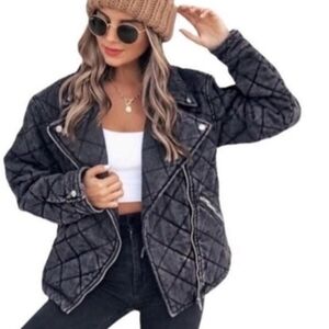 New Promesa The Storm Quilted Denim Moto Jacket In Faded Black S Nwt